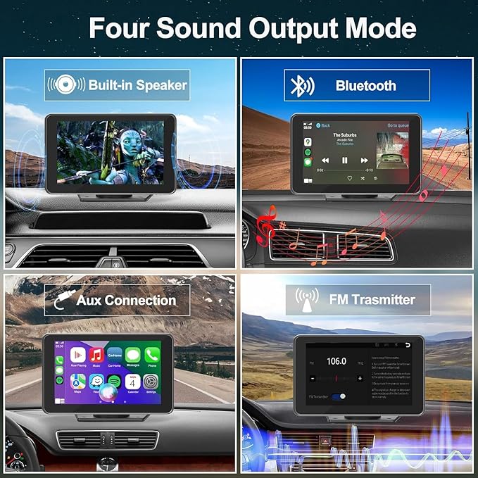 Wireless Apple CarPlay Screen with Fast Auto Connect, 7" Portable Android Auto Display for Car, Backup Camera, Bluetooth Audio, Voice Assistant & GPS Navigation