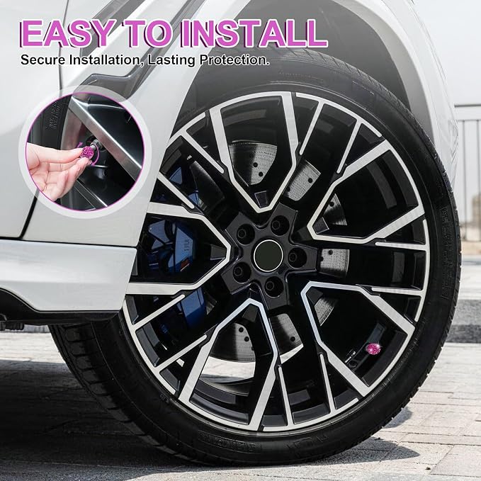4 Pack Handmade Crystal Rhinestone Tire Valve Stem Caps, Universal for Cars, Trucks and Motorcycles - Violet Red