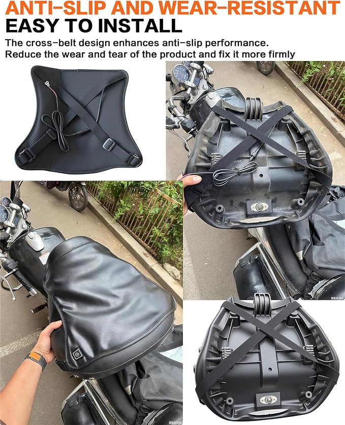 Motorcycle Heated Seat Cushion Electric Heated Seat Pad for Motorcycle, Snowmobile, and ATV with Universal Fit