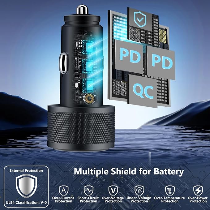 [Apple MFi Certified] iPhone 17 Car Charger Fast Charging, KYOHAYA 3Port 67W PD/QC Car Power Adapter USB-C Car Charger Car Accessories + Type-C Braided Cord for iPhone 17/17 Pro/16 Pro/15/Galaxy/Pixel