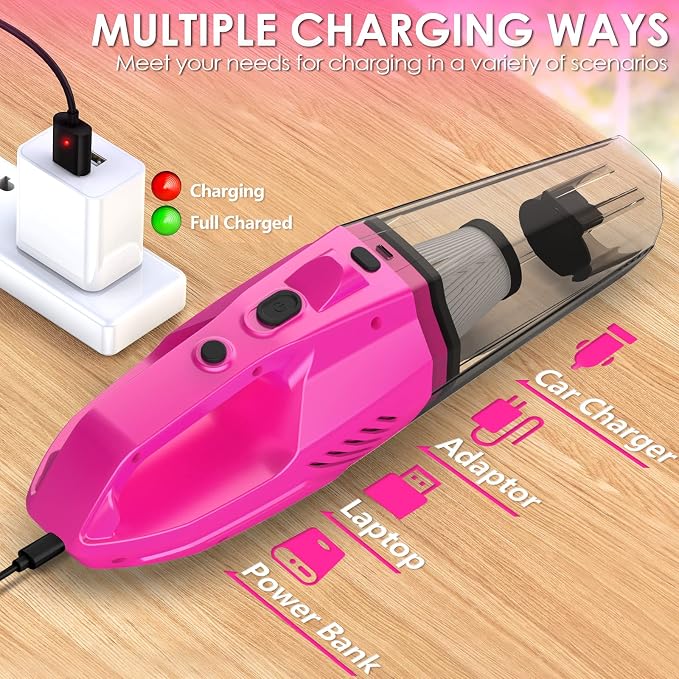 Car Detailing Kit Interior Cleaner, Car Cleaning Kit with 8000PA Cordless Pink Handheld Vacuum Cleaner, Car Interior Detailing Brush Set, Pink Car Accessories, Gift for Women