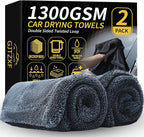 2-Pack Double-Twist Pile Microfiber Towels for Cars 1300 GSM Car Drying Towels (15.75" x 15.75") Ultra Absorbent Microfiber Towel, Streak-Free & Scratch-Free Car Cleaning Supplies with Edgeless Design