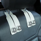 Car Headrest Hooks Universal Car Purse Hook Premium Leather and Alloy Twin Hook Car Seat Back Storage Hanger Hook for Purse Bags Cloth Drink Durable Holder Car Accessories (BH09-White-Black)
