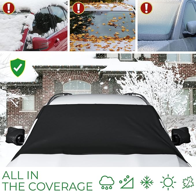 Custom-fit Snow Cover Compatible with 2008-2016 Chrysler Town & Country Minivan, Windshield Cover Comes with Rear Mirror Cover