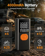 Tire Inflator Portable Air Compressor for Car Tires, 150 PSI Cordless Portable Air Compressor with Digital Pressure Gauge, Auto Shut-Off, LED Emergency Light for Roadside Emergencies
