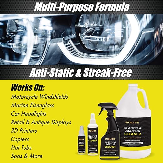 Rolite RPAC4z2PK Plastic and Acrylic Cleaner Spray, 4 fl. oz., 2 Pack, High Shine Protectant and Polish for Nonporous Surfaces, Streak-Free Formula for Windshields, Windows, Headlights