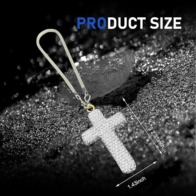 Cross for Car Mirror Hanging, Bling Crystal Rhinestone Cross Rear View Mirror Accessories, Shiny Cars Pendant Charm, Religious Rearview Mirrors Decoration, Auto Interior Accessories (Silver)