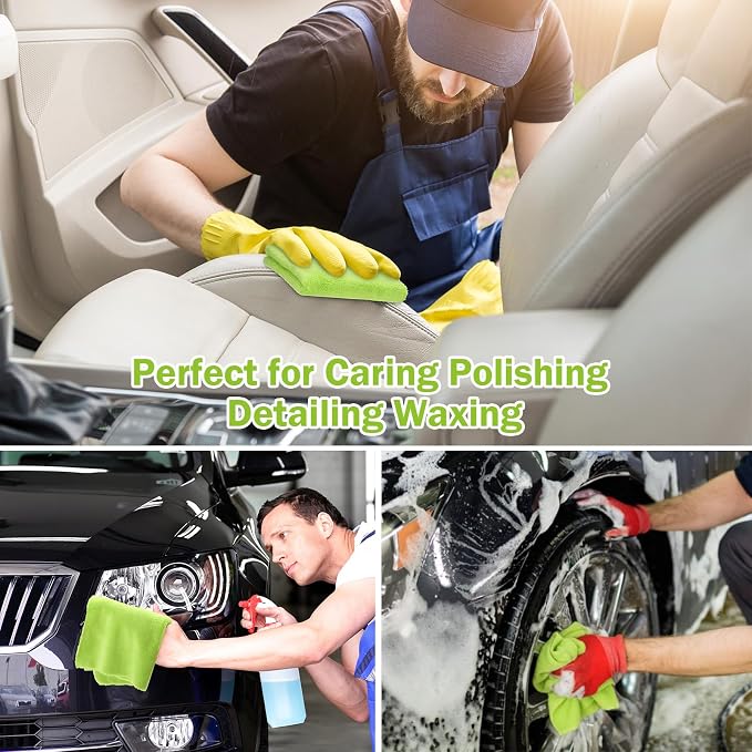 16 Pcs Car Microfiber Towels Buffing Drying Wash Cleaning Cloths Plush Large Towels Thick Care Polishing Detailing Waxing Scratch Proof Towel, 15.75 x 15.75 Inch (Light Green)