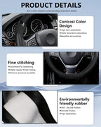 Car Steering Wheel Cover for Men Women Universal Leather Steering Covers for Car SUV (Full-Black)
