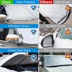 All-Weather Windshield Cover for Winter Ice & Snow and Summer Sun, 4-Layer Windproof Windshield Protector with Mirror Covers & Door Flaps, Universal Fit for Cars SUVs Trucks Vans (91” x 47”)