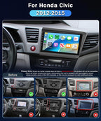 5G WiFi Car Stereo for Honda Civic 2012 2013 2014 2015 [2+64G] with Wireless Carplay & Android Auto, 9 Inch Touch Screen Car Radio Bluetooth GPS Navigation DSP FM SWC for Honda Civic Radio
