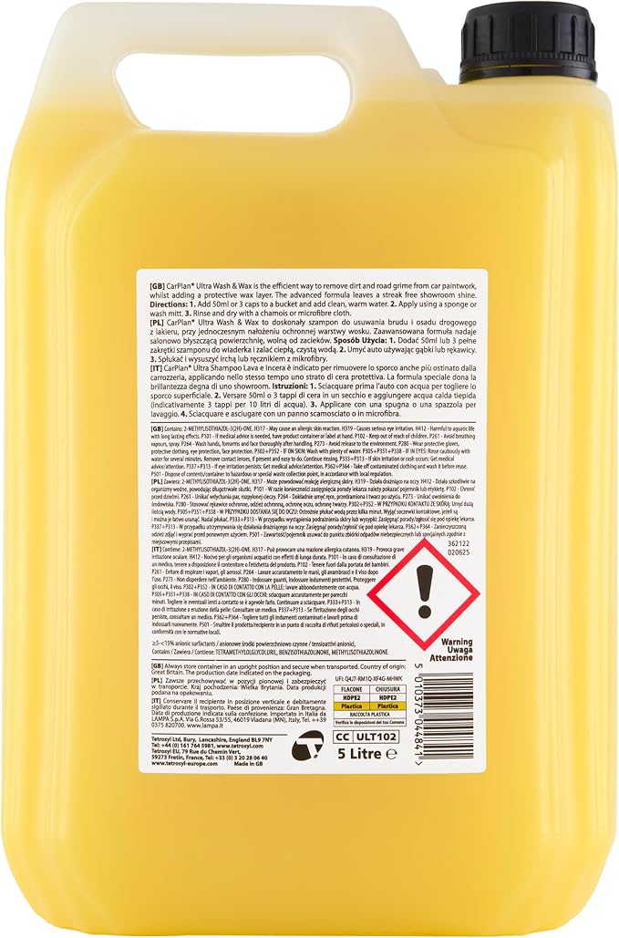 Ultra Wash & Wax Car Shampoo, 169 fl oz (1.3 Gallon) pH Neutral Soap Cleans, Shines & Protects Paint for Bucket Wash with Wash Mitt