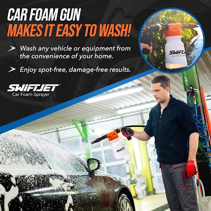 Car Wash Foam Gun + Microfiber Wash Mitt - Foam Cannon Works with Any Soap - Garden Hose Car Foam Sprayer - Car Wash Kit - Car Accessories Foam Blaster (Orange Foam Gun with Mitt)