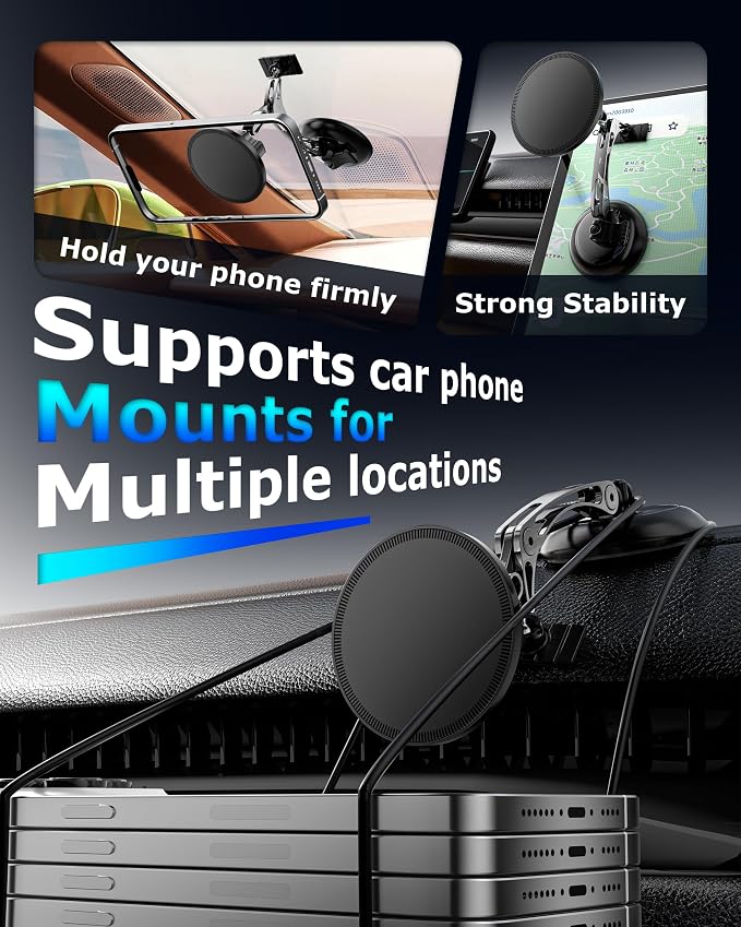 Magnetic Phone Holder for iPhone MagSafe Car Mount, Vacuum 360°Adjustable Car Phone Holder（Dashboard & Windshield） Magnet Cell Phone Holder Mount for iPhone 17/16/15/14/13 Android Galaxy