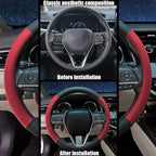 Steering Wheel Cover Standard Size 14.5-15 inch, Non-Slip Car Wheel Cover Protector, Non-Folding Packaging, Microfiber Leather, Black and Red