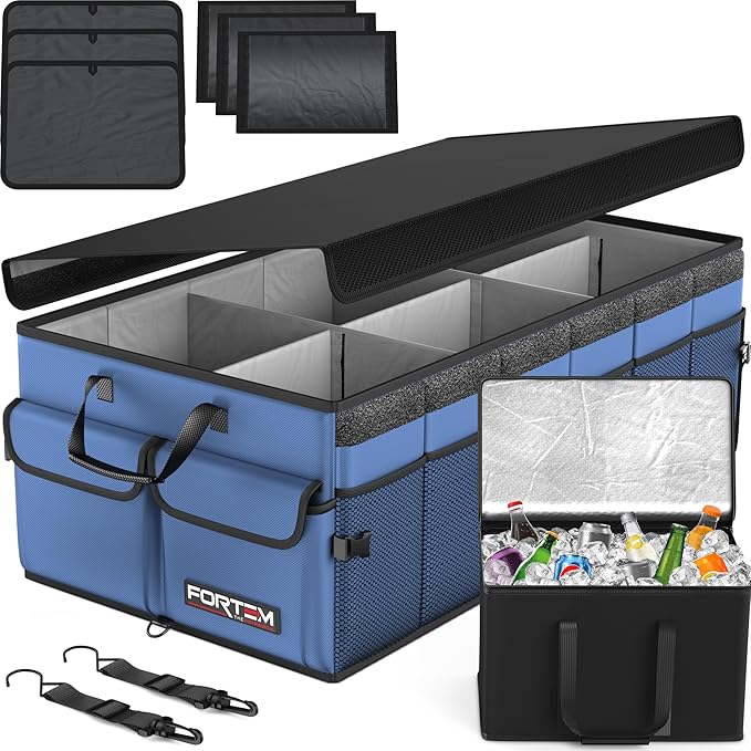 Trunk Organizer with Cooler For SUV Car Trunk, Foldable Storage, Car Accessories for Women Men, Collapsible Bag, 600D Oxford, Non Slip Bottom, Straps, Soft Cover (105L)