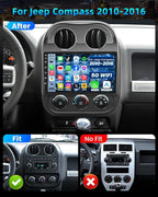 Car Radio Stereo for Jeep Compass Patriot 2010-2016 with Wireless CarPlay Android Auto, 10 inch Touchscreen Car Stereo with Bluetooth5.0,Android 13, 5G WiFi,FM,GPS,Backup Camera,SWC,Mirror Link