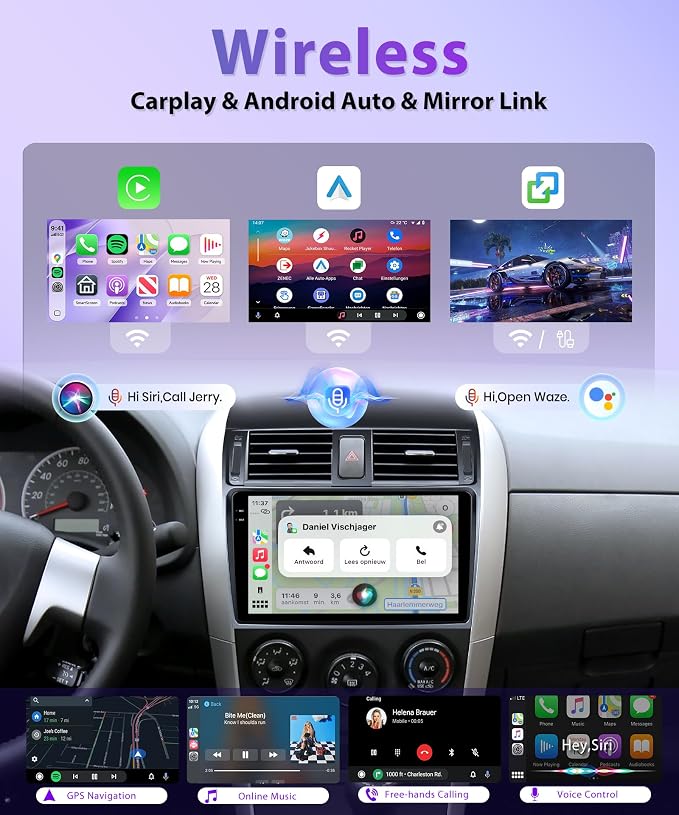 4G+64G Car Stereo for Toyota Corolla 2008-2013 Android 15 Car Radio Wireless CarPlay Android Auto, GPS 5G-WiFi 9 Inch INCELL Screen Bluetooth FM/RDS EQ Mirror Link + AHD Backup Camera