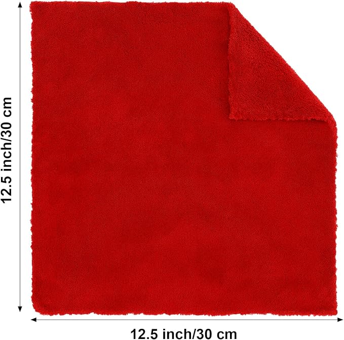 30 Pcs 12.5 × 12.5 Inch Edgeless Microfiber Plush Towels for Cars Detailing Drying Wash Polishing Absorbent Cleaning Cloths, 500 GSM (Red)