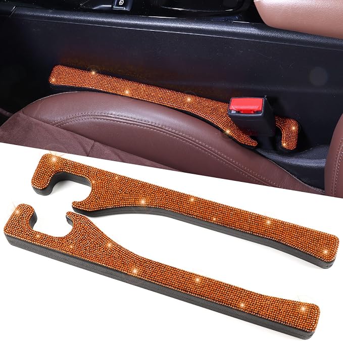 Orange Car Seat Gap Filler, Set of 2 Handmade Crystal Rhinestone Diamond Orange Gap Filler for Car SUV Truck Orange Glitter Car Accessories(Orange)