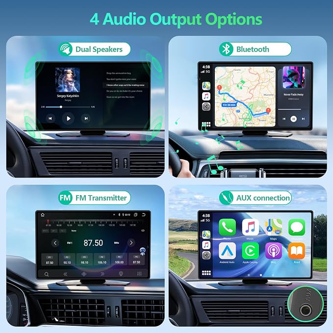Wireless CarPlay Screen for Car, 9 Inch Portable Touchscreen for Apple CarPlay & Android Auto, Plug & Play, OTA Updates, Backup Camera & Screen Mirroring, Voice Control, GPS, Bluetooth 5.0, FM/AUX