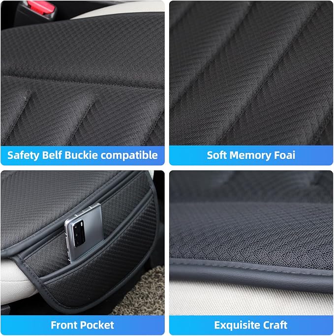 Car Seat Cushion, Comfort Memory Foam Car Cushions for Driving, Breathable Leather Surface with Anti Slip Rubber Bottom, Seat Cushion for Car and Office Chair (1, Knit Style Black)