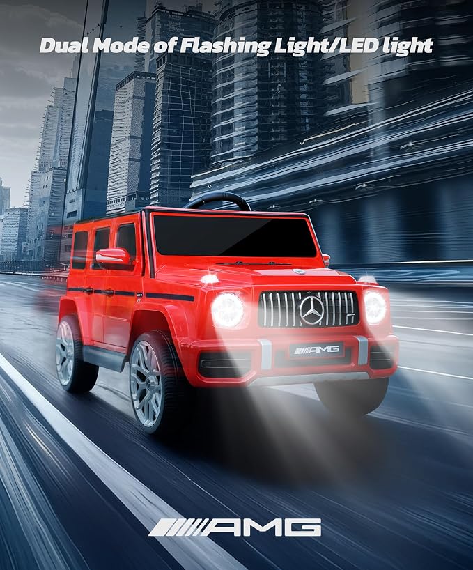 Licensed Mercedes-Benz AMG G63 Ride on Toys,Drivable Car for Toddler,Kids' Electric Vehicles,Dual Mode of Flashing Light/LED Light,Low Battery Prompt,Bluetooth,Music& Horn,Soft Start,Red