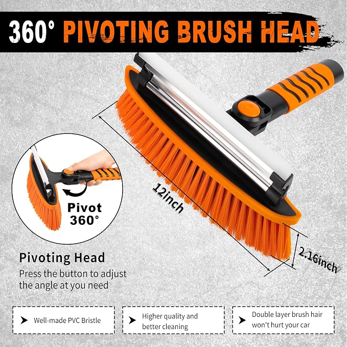 44'' Snow Brush and Ice Scrapers for Car Windshield, Extendable Snow Brush for Car with Ergonomic Foam Grip and 360° Pivoting Brush Head for Car SUV Truck