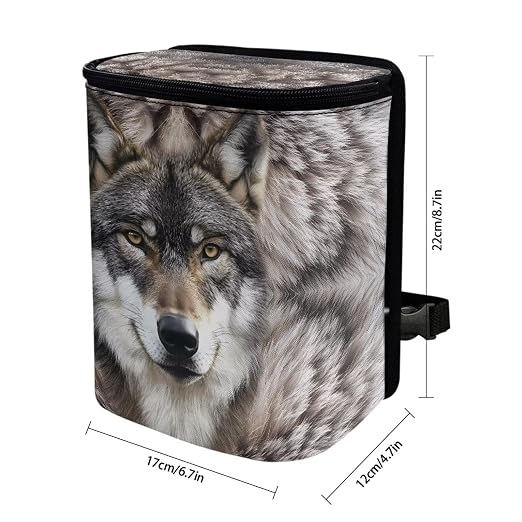 Wolf Print Car Trash Can with Lid, Leak Proof Auto Trash Bag Hanging Vehicle Garbage Can Multipurpose Storage Container for Back Seat Road Trip