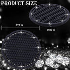 4PCS Bling Cup Holder Coaster, 2.75 Inch Auto Car Cup Holder Insert Coasters, Soft Silicone Anti-Slip Shockproof, Universal Vehicle Interior Accessories for Women Girls (Black)