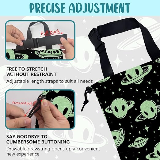 Car Trash Bag Abstract Green Aliens and UFO Leak-Proof Car Garbage Bag with Drawstring Foldable Canvas Trash Bin with Adjustable Buckle for Car Accessories