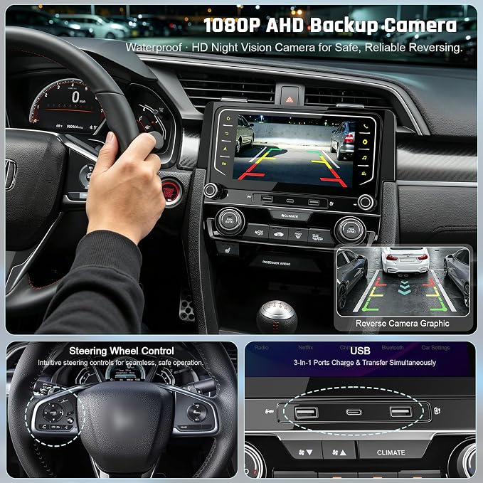 5G WiFi Upgrade Android 15 Car Radio for Honda Civic 2016 2017 2018 2019 2020 2021, 7 Inch IPS Touch Screen with Wireless CarPlay Android Auto, GPS/Bluetooth/FM/SWC/Type C/Backup Camera, 4+64G