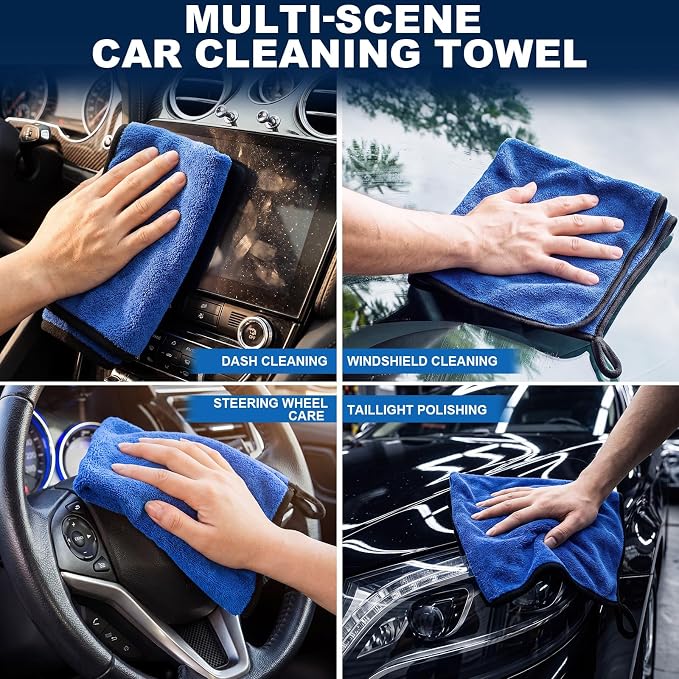 20 Pcs Microfiber Car Drying Towels Microfiber Cleaning Cloth 800 GSM Thick Plush Cleaning Dusting Cloth Auto Detailing Absorbent Towels Rags for Car Household Kitchen Window (Blue)