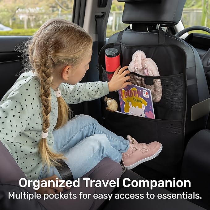 Back Seat Cover for Kids Extra Large - 2 Pack with Multi Pocket Storage Organizer - Back Seats Protector for Upholstery from Dirt, Mud, Scratches - Waterproof Car Seat Protector for Kids