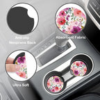Watercolor Peony Floral Steering Wheel Cover for Women, Anti-Slip Car Steering Wheel Cover with 2 Pcs Cup Holders Neoprene Breathable Car Accessories Universal 15 Inch Auto Interior Decor