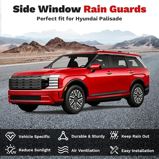 Palisade Rain Guards - Window Visors for Hyundai Palisade 2026, Outside-Mount Tape-On Side Window Wind Deflectors for Palisade Accessories, Vent Visors Shades Rainproof 6PCS