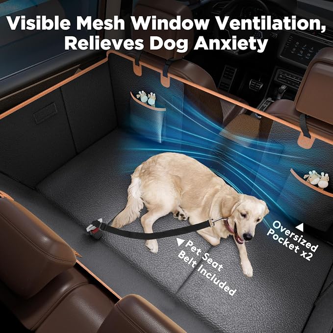 XL Back Seat Extender for Dogs, Hard Bottom Dog Car Seat Cover for Truck Back Seat, Upgraded PU Leather Waterproof Anti-Scratch, Large Space Back Seat Cover for Full Size Truck SUV