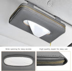 Car Tissue Box, Leather Auto Sun Visor Napkin Case Tissue Case Holder with Zipper, Sunvisor Paper Towel Storage Box Napkin Organizer for Most Vehicles, Car Accessories (Gray)