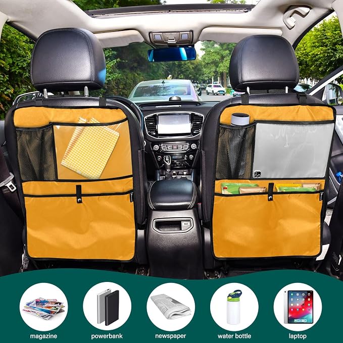 Marigold Seat Back Organizer Kick Mats with Organizer, Seat Protectors for Back of Front Seats, 2 Pack