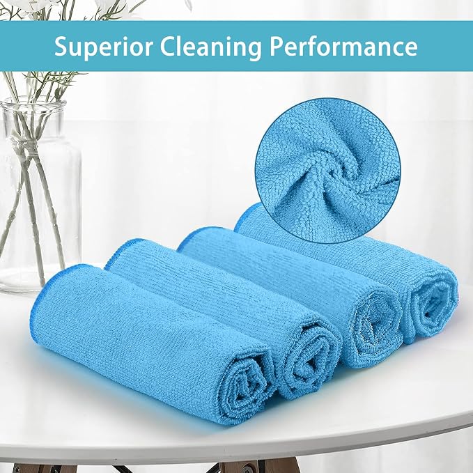 Blue Microfiber Cleaning Cloth 100 Pack, Microfiber Towel for Cars, Lint Free, Scratch-Free, Highly Absorbent, and Cleaning Rags for House, Window and Glass, Cars, TV Screen 11.5 X11.5 inch