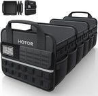 Tactical Car Trunk Organizer - Foldable Trunk Organizer for SUV with Front MOLLE Pocket & Reflective Strips, Essential Car Accessories for Tools & Outdoor Storage, 11.6" x 31.9" x 11.0", Black
