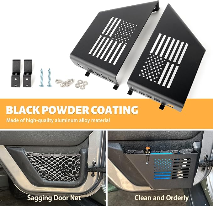 MAIKER Metal Rear Door Storage Box, Door Side Insert Organizer Box Pockets for 2007-2018 Jeep Wrangler JK 4 Door 2pcs(Black)