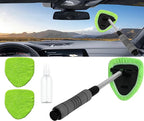 Car Windshield Cleaner Tool with Reusable Microfiber Pads Extendable Handle (1, Green)