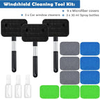 3 Set Windshield Cleaner Tool Inside Car Window Cleaner Tool with 3 Extendable Handle 9 Reusable Microfiber Pads and 3 Spray Bottles for Auto Home Interior Exterior Glass Cleaning (Multicolor)