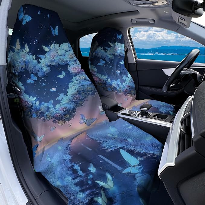 1 Pack Car Towel Seat Covers with Storage Bag, Multifunctional Towel for Gym Outdoor Sport, Picnic, Beach, Pet Dog Travel,Non-Slip Washable Car Seat Protector (Blue Heart)
