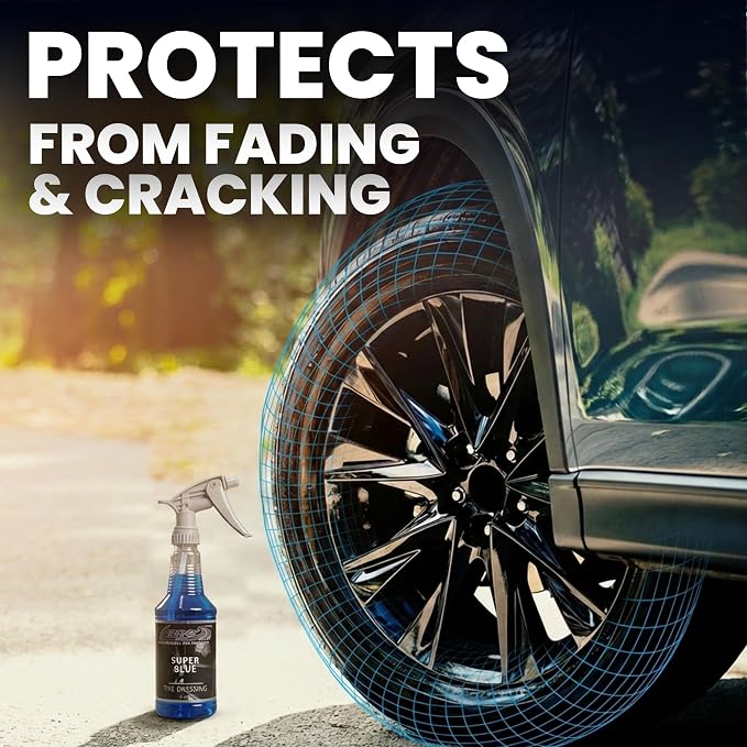LANE'S Super Blue Tire Dressing | High-Gloss Tire Spray | 16oz (Pack of 1) | No Sling, No Run, Long Lasting | Protects from Cracks & UV Rays | Non-Greasy Tire Dressing & Cleaner for Cars, SUVs, More