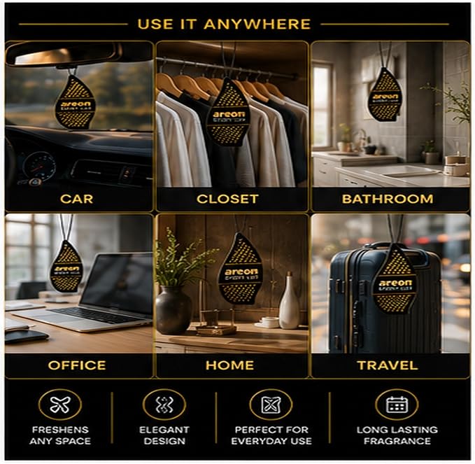 Sport Lux GOLD - Hanging Cardboard Air Freshener for Car, Home & Office - Premium Cologne Perfume with Natural Fragrances - Long Lasting, Fresh, Luxurious Scent - Stylish Design, Pack of 3