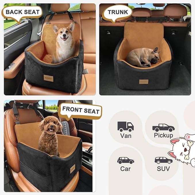 Dog Car Seats for Small Medium Dogs Under 35lbs, Dog Booster Seat with Detachable Washable Cover and Cushion, Memory Foam Pet Car Seat with Safety Belt and Storage Pockets (Brown)