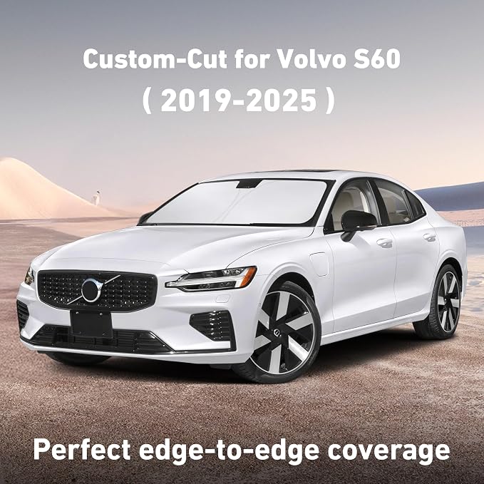 Windshield Sunshade Compatible for Volvo S60 2019-2023 2024 2025, Sun Visor for Front Windshield & Window Sun Shade Cover, UV Heat Blocker & Protector, Car Accessories