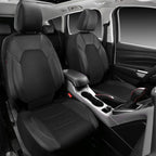 Leather Two Front Car Seat Cover; 4Pcs Waterproof Car Floor Mats & Steering Wheel Cover,Universal Fit Airbag Compatible Automotive Interior Covers (Combo Set, Black)